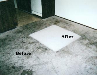 Before and after carpet cleaning with heavy grease and food spills